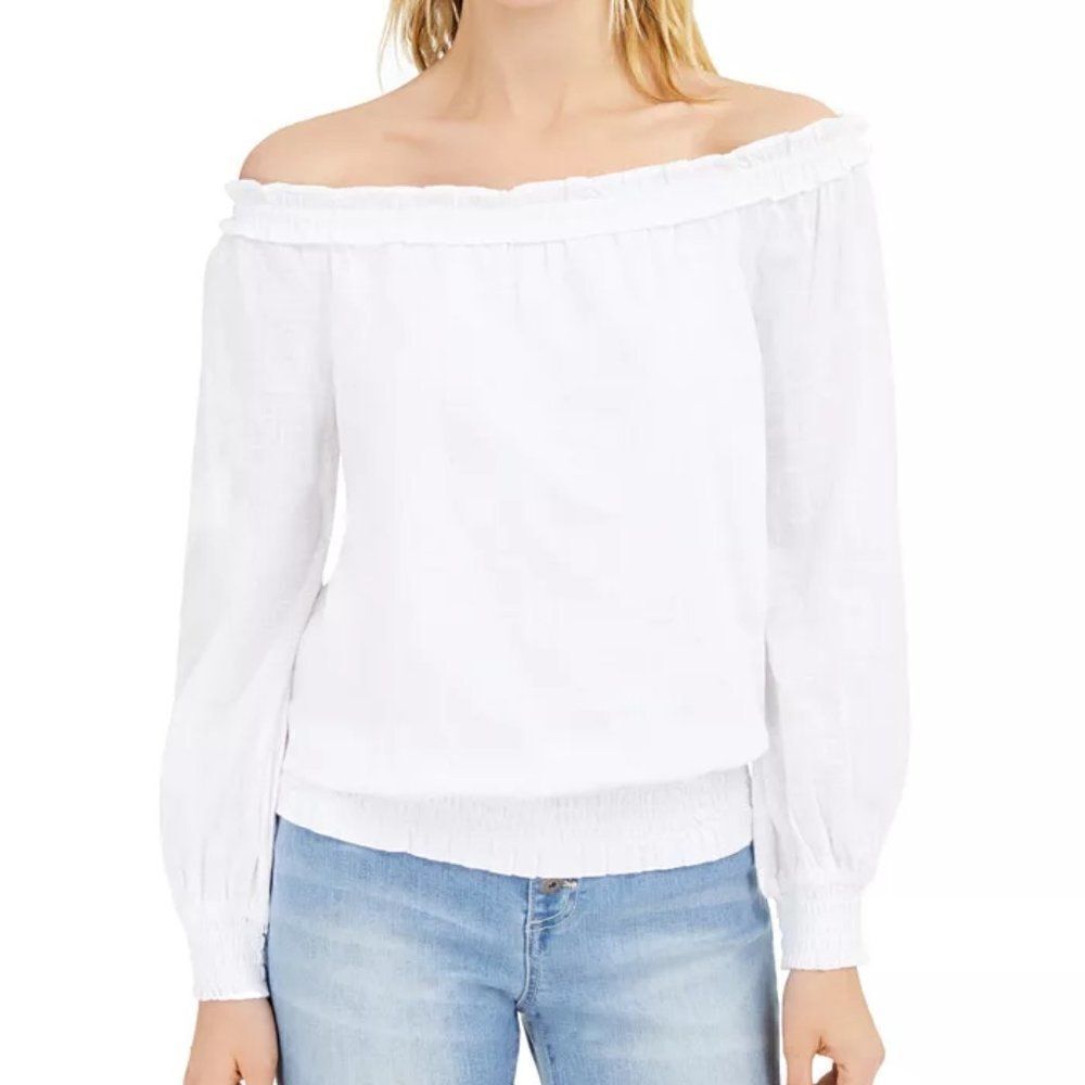 NEW - INC Cotton Off-The-Shoulder Solid Blouse size Large in White